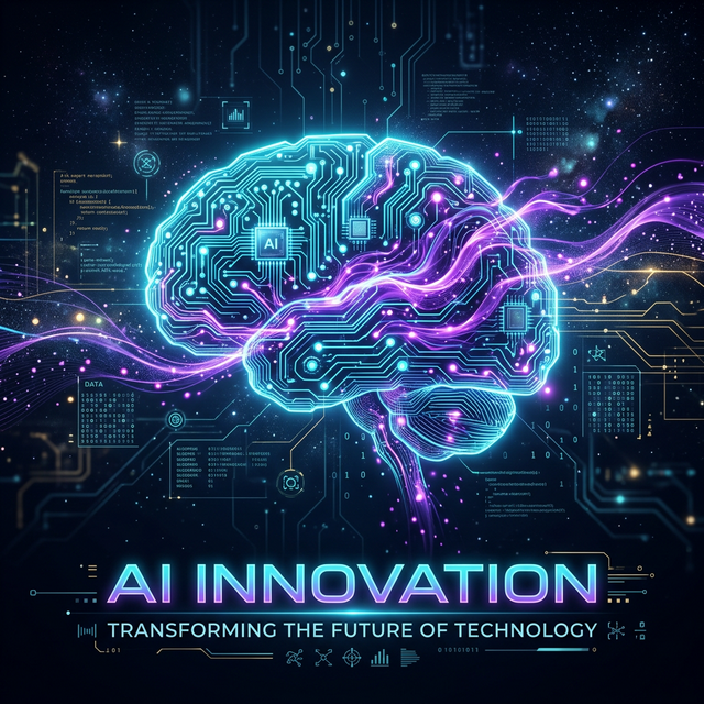 OrcuX AI Innovation - Abstract visualization of artificial intelligence neural network with glowing circuits and data streams